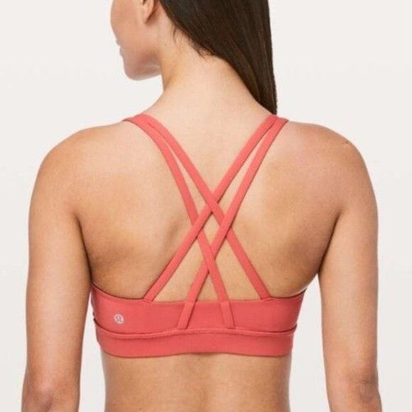 Lululemon Energy Bra Cross Back Medium Support Poppy Coral Pink Size 10 Run Yoga - Picture 4 of 10